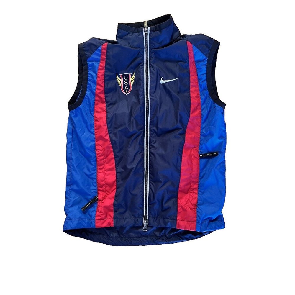 Nike USA Olympics Vest Size XS Blue Reflective‎ Made in USA Swoosh Vintage Y2K